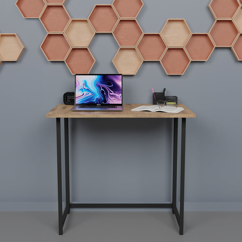 Office desk foldable Thox pakoworld oak melamine-black metal 80x50x72cm