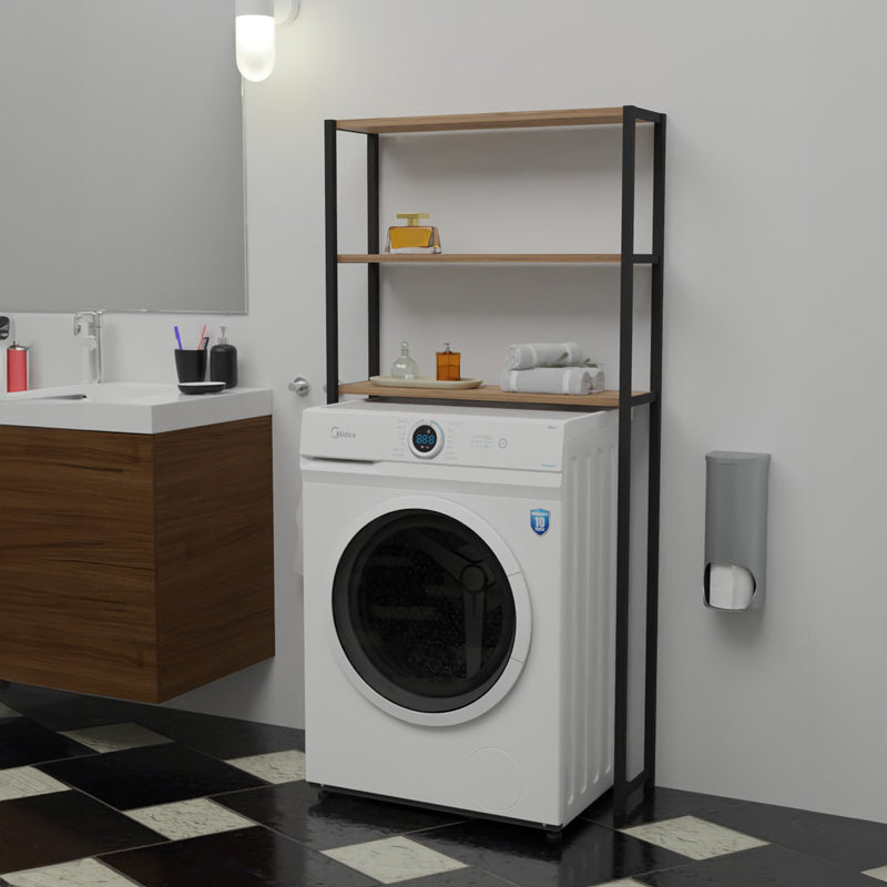 Laundry cabinet Bothy pakoworld oak melamine-black melamine 70x21x150cm