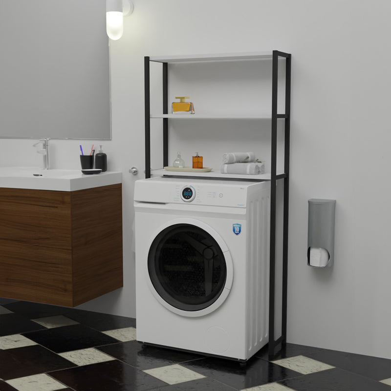 Laundry cabinet Bothy pakoworld white melamine-black metal 70x21x150cm