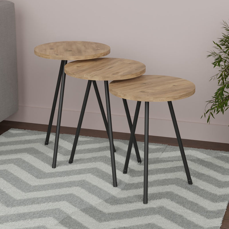 Coffee table Sebko pakoworld 3 pcs set oak melamine-black metal