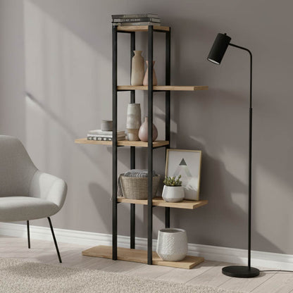 Floor shelf Ploko oak melamine-black metal 60x24.7x111cm