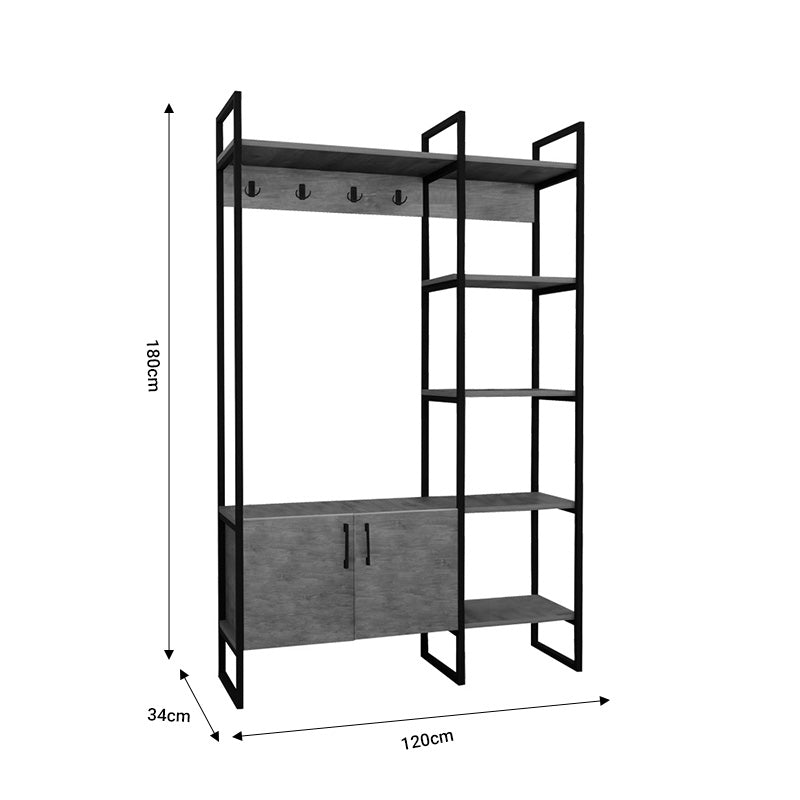 Entrance furniture Thoj pakoworld oak melamine-black metal 120x34x180cm