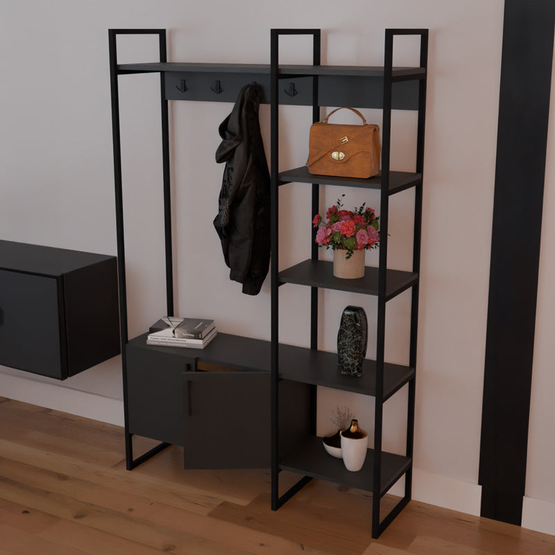 Entrance furniture Thoj pakoworld anthracite melamine-black metal 120x34x180cm