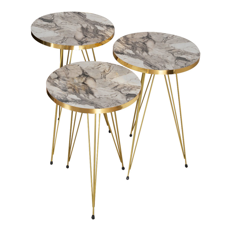 Side tables Wakmi 3 pieces set grey beige marble melamine-gold metal