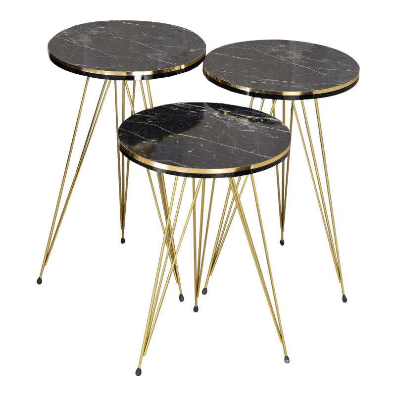 Side tables Wakmi 3 pieces set black marble melamine-gold metal