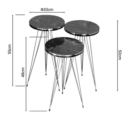 Side tables Wakmi pakoworld 3 pieces set black marble melamine-gold metal