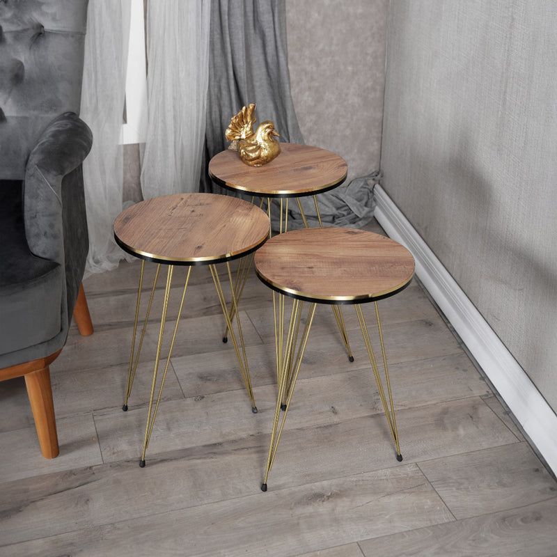 Side tables Wakmi pakoworld 3 pieces set oak melamine-gold metal