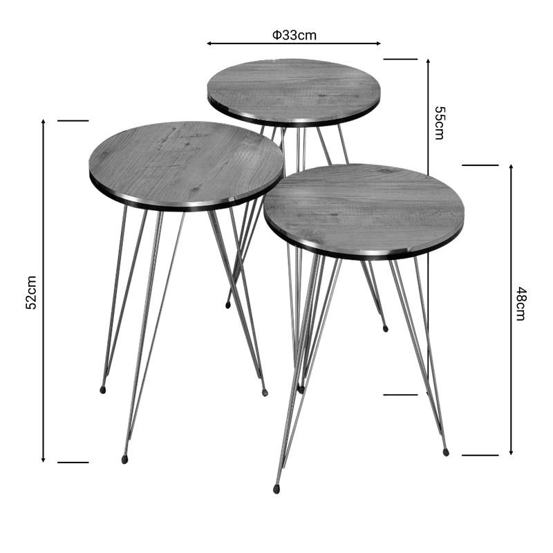 Side tables Wakmi pakoworld 3 pieces set oak melamine-gold metal