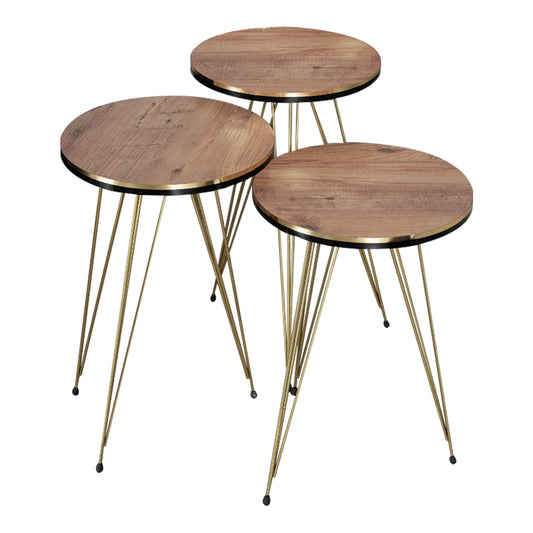 Side tables Wakmi pakoworld 3 pieces set oak melamine-gold metal