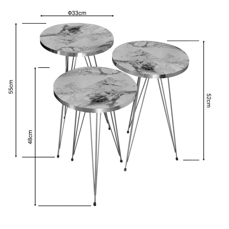 Side tables Wakmi pakoworld 3 pieces set white beige marble melamine-gold metal