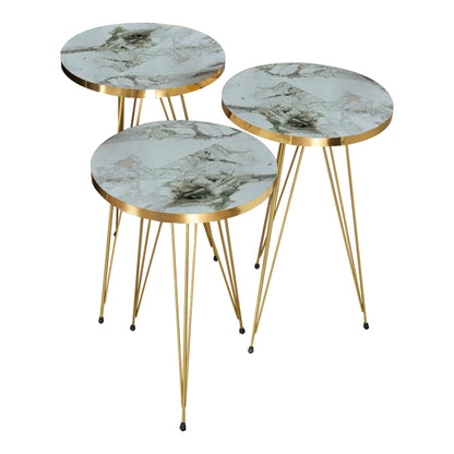 Side tables Wakmi pakoworld 3 pieces set white beige marble melamine-gold metal