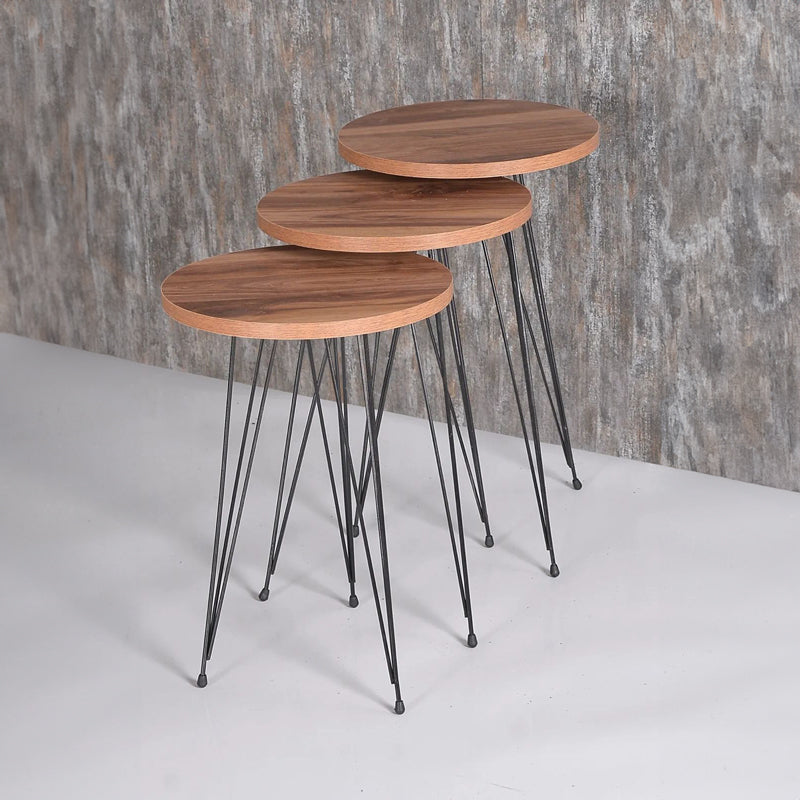 Side tables Wakmi 3 pieces set natural melamine-black metal