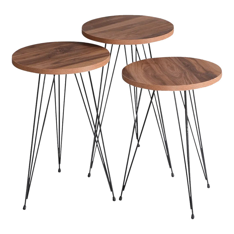 Side tables Wakmi pakoworld 3 pieces set natural melamine-black metal