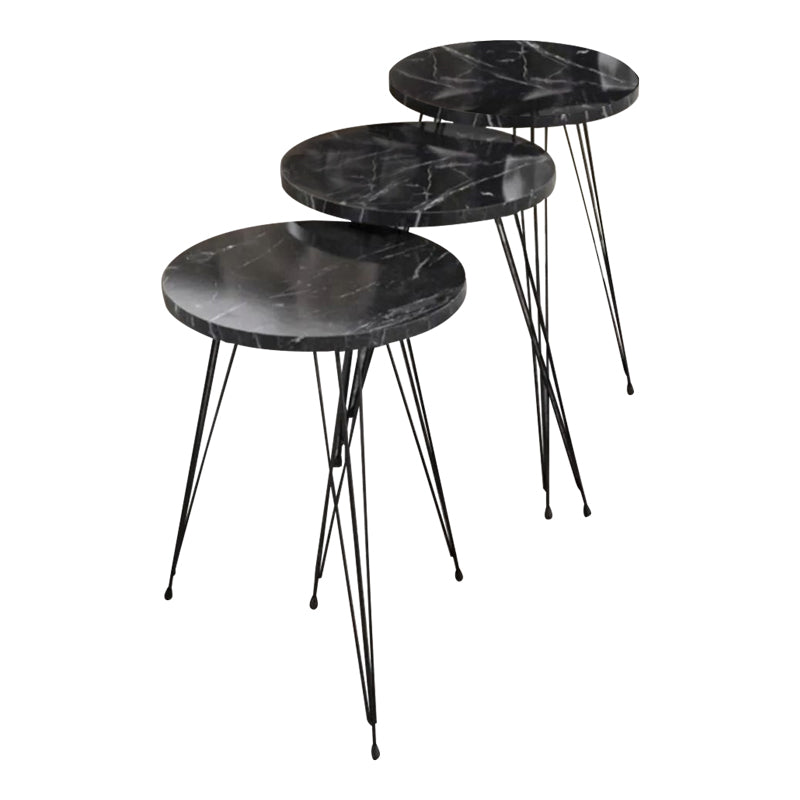 Side tables Wakmi 3 pieces set black marble melamine-black metal