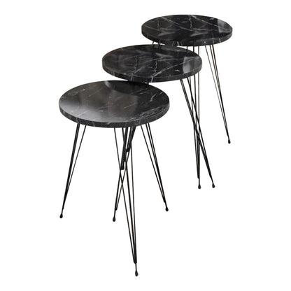 Side tables Wakmi 3 pieces set black marble melamine-black metal