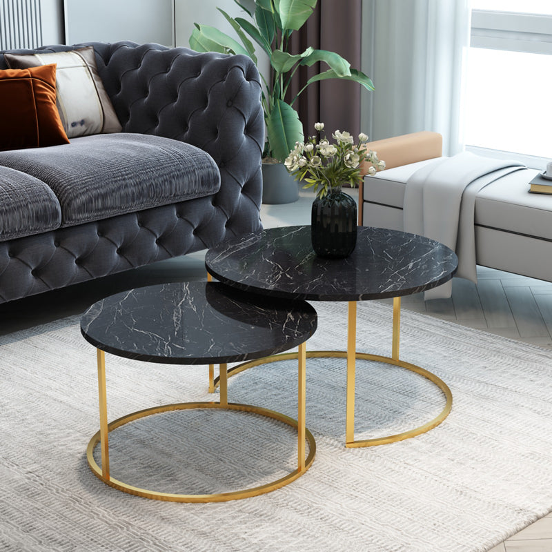 Coffee tables Solme pakoworld set 2pcs black marble melamine-gold metal