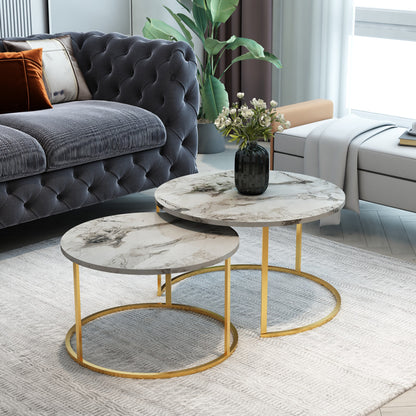 Coffee tables Solme pakoworld set 2pcs white marble melamine-gold metal