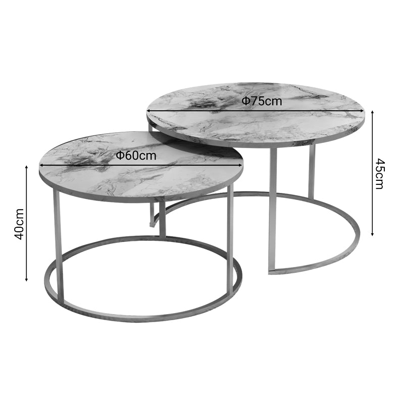 Coffee tables Solme pakoworld set 2pcs white marble melamine-gold metal