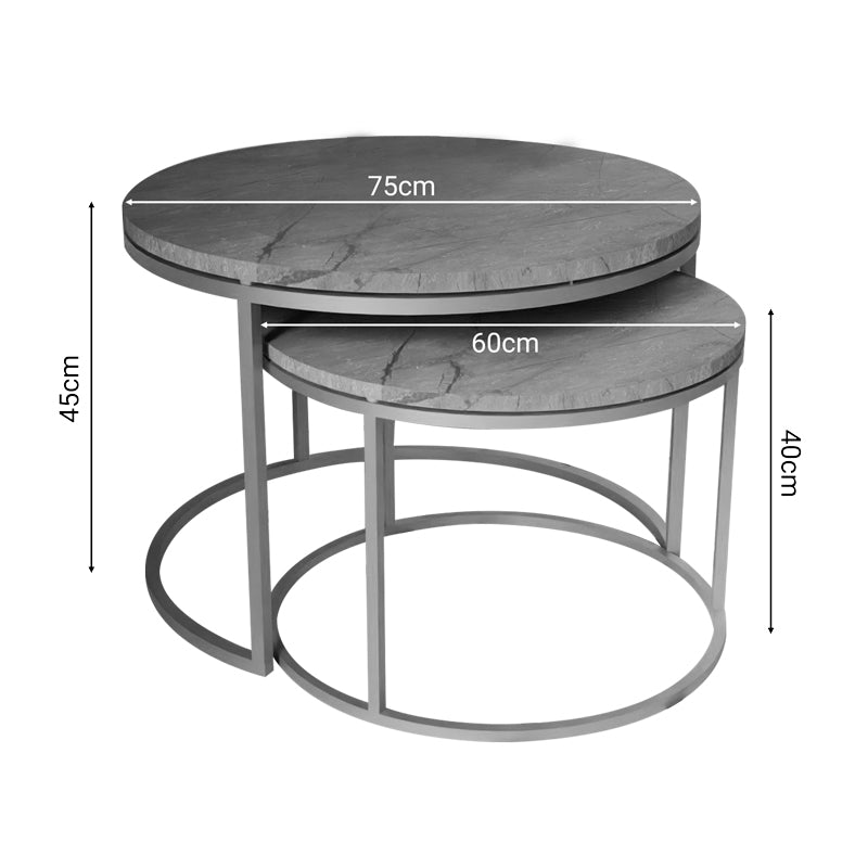 Coffee tables Solme pakoworld set 2pcs grey marble melamine-gold metal