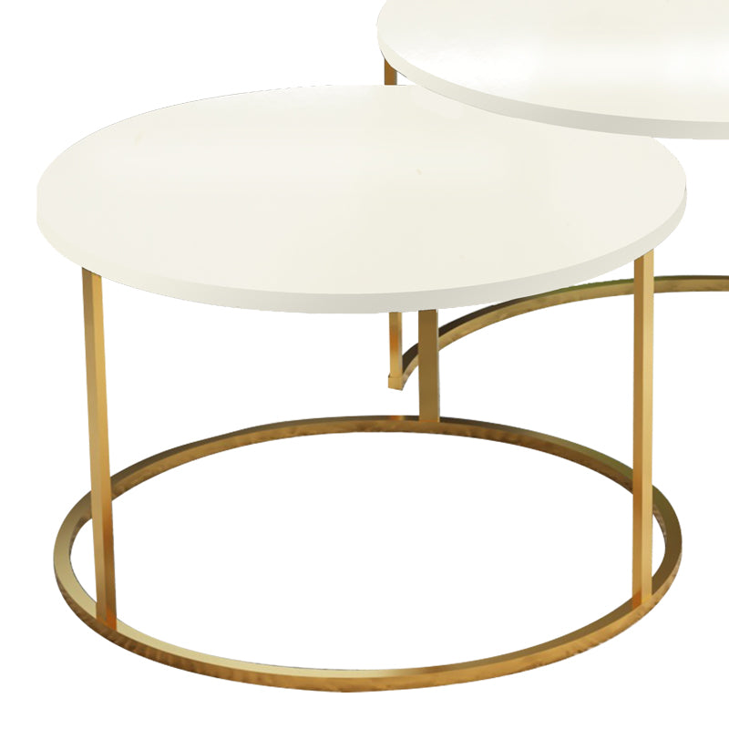 Solme pakoworld coffee table set of 2 pieces ecru melamine-gold metal