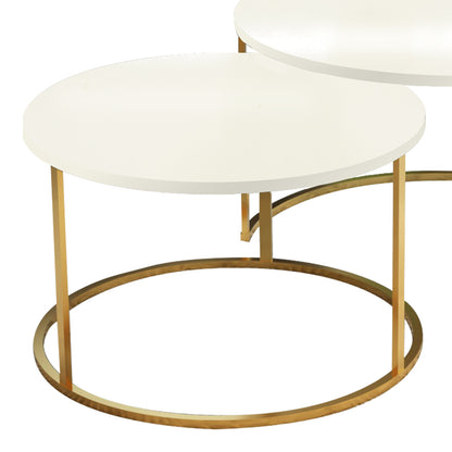 Solme pakoworld coffee table set of 2 pieces ecru melamine-gold metal