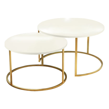 Solme pakoworld coffee table set of 2 pieces ecru melamine-gold metal