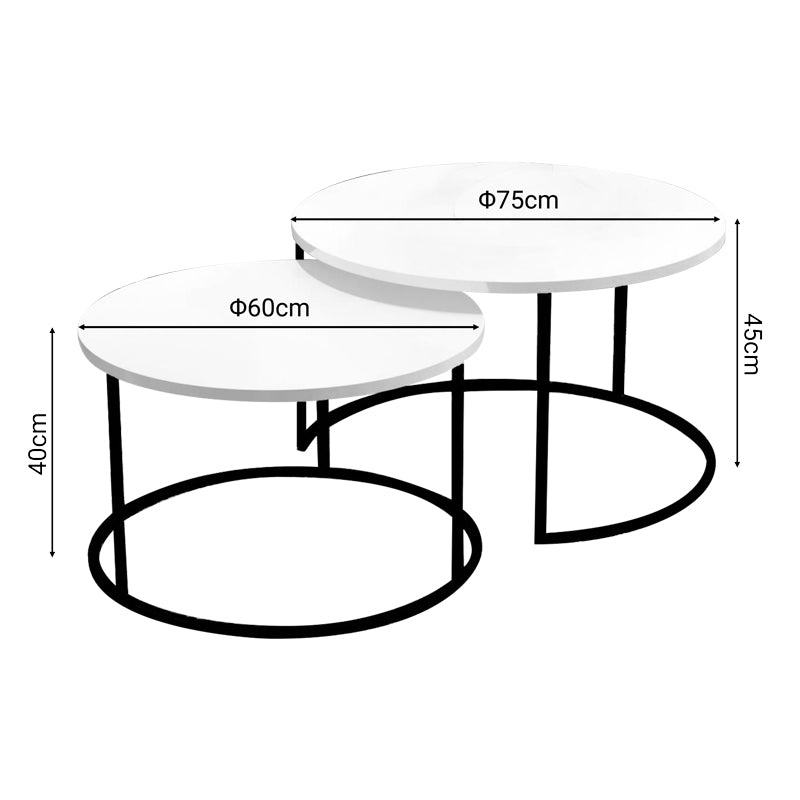 Coffee tables Solme pakoworld set 2pcs white melamine-black metal