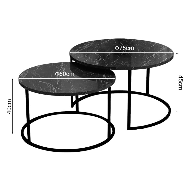 Coffee tables Solme pakoworld set 2pcs marble black melamine-black metal