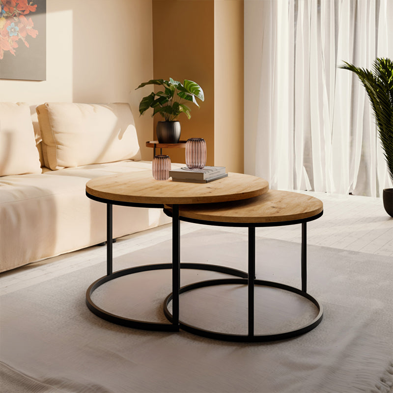 Coffee tables Solme set 2pcs natural melamine-black metal