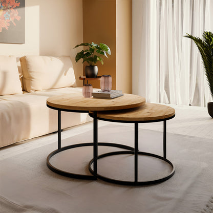 Coffee tables Solme set 2pcs natural melamine-black metal