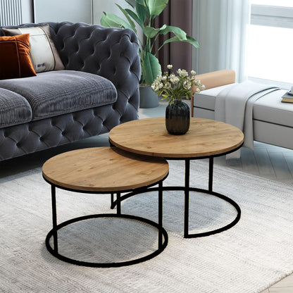 Coffee tables Solme set 2pcs natural melamine-black metal