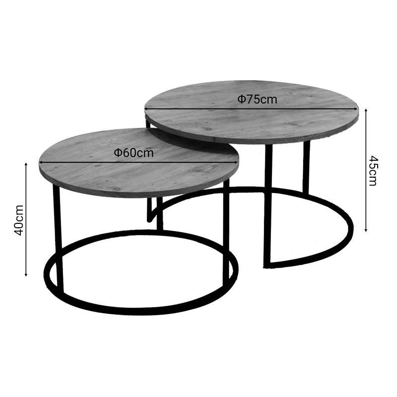 Coffee tables Solme set 2pcs natural melamine-black metal
