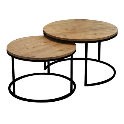 Coffee tables Solme set 2pcs natural melamine-black metal