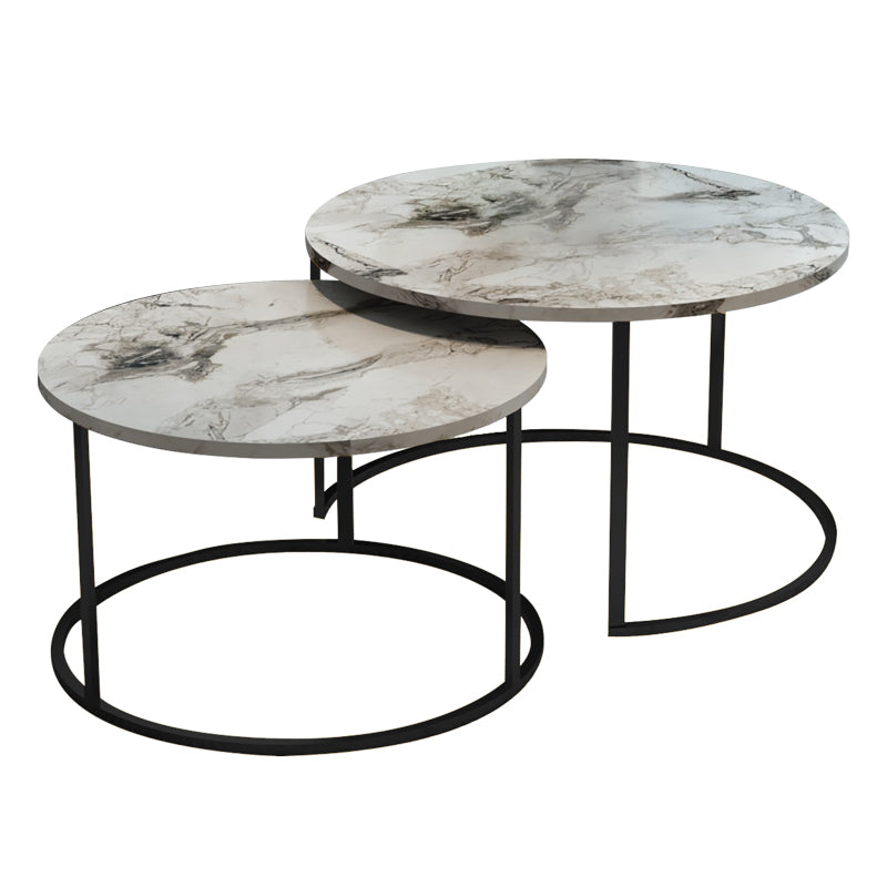 Coffee tables Solme set 2pcs white marble melamine-black metal
