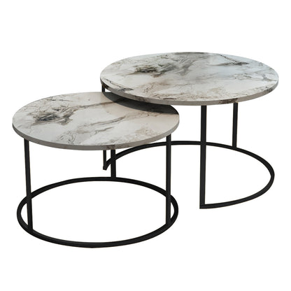 Coffee tables Solme set 2pcs white marble melamine-black metal