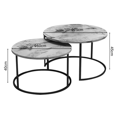 Coffee tables Solme set 2pcs white marble melamine-black metal