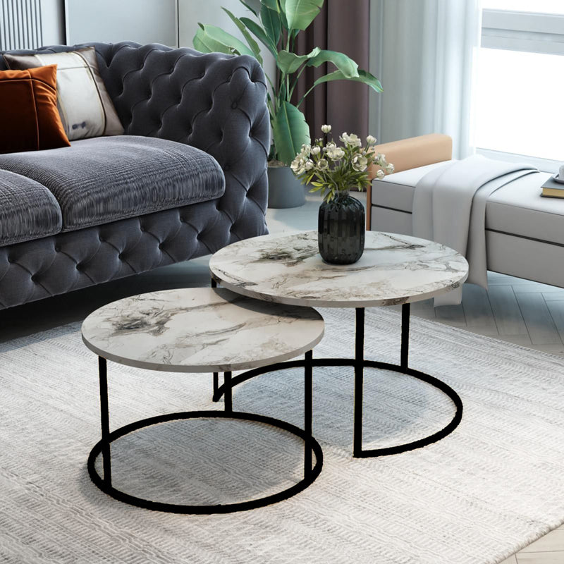 Coffee tables Solme set 2pcs white marble melamine-black metal