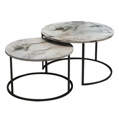 Coffee tables Solme pakoworld set 2pcs white marble melamine-black metal