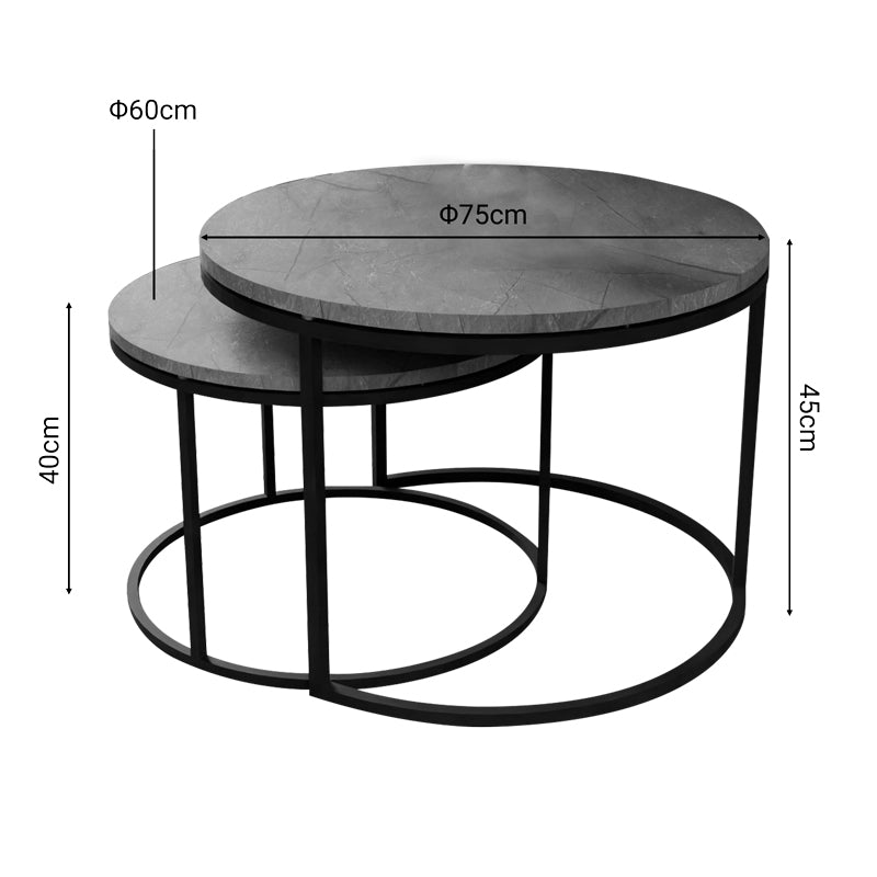 Coffee tables Solme pakoworld set 2pcs grey marble melamine-black metal