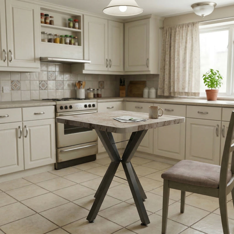 Table Prestone white marble melamine-black metal 70x70x75cm