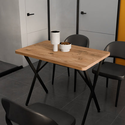 Table Zeryin pakoworld oak melamine-black metal 70x110x75cm