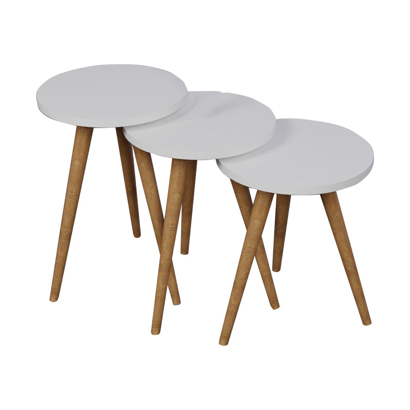 Side tables Perjene pakoworld set of 3 pieces melamine in white shade and wooden legs