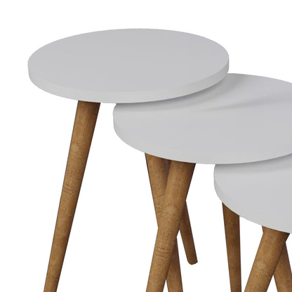 Side tables Perjene pakoworld set of 3 pieces melamine in white shade and wooden legs