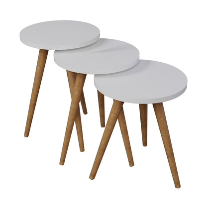 Side tables Perjene pakoworld set of 3 pieces melamine in white shade and wooden legs