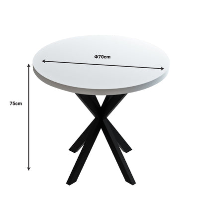 Kalipso pakoworld melamine table in white shade and black metal leg D70x75cm