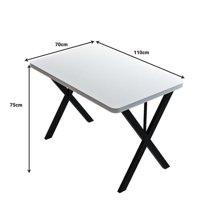 Zeryin pakoworld melamine table in white shade and black metal leg 70x110x75cm