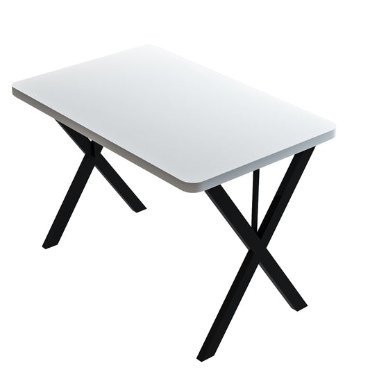 Zeryin pakoworld melamine table in white shade and black metal leg 70x110x75cm