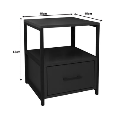 Stani bedside table pakoworld black metal and melamine in anthracite shade 45x45x57cm