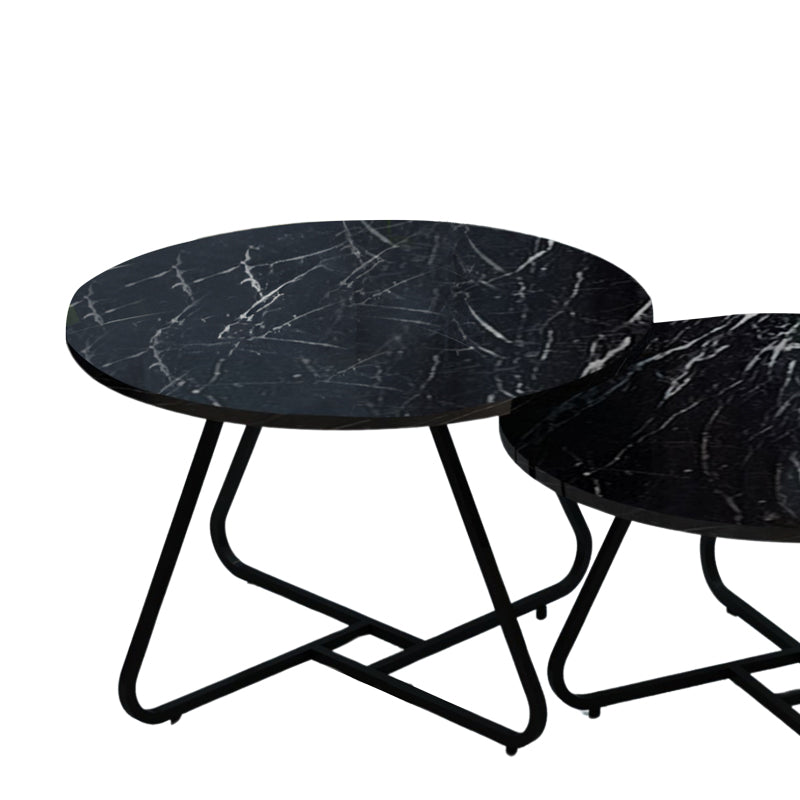 Symeli pakoworld coffee table set of 2 black metal and melamine in black marble shade 60x75x45cm