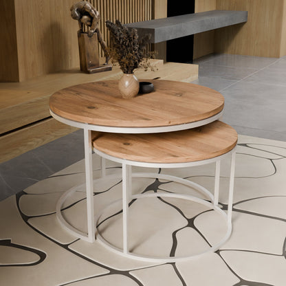 Solme pakoworld coffee table set of 2 white metal and melamine in natural shade 60x75x45cm